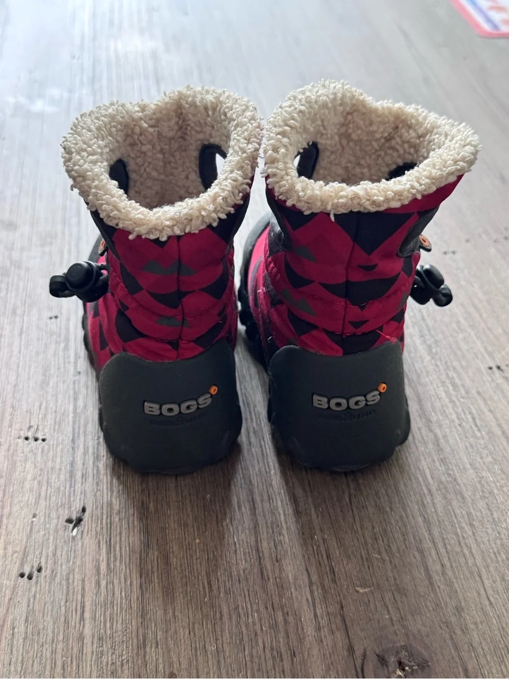 Kids Red Geometric Winter Boots with Cozy Lining